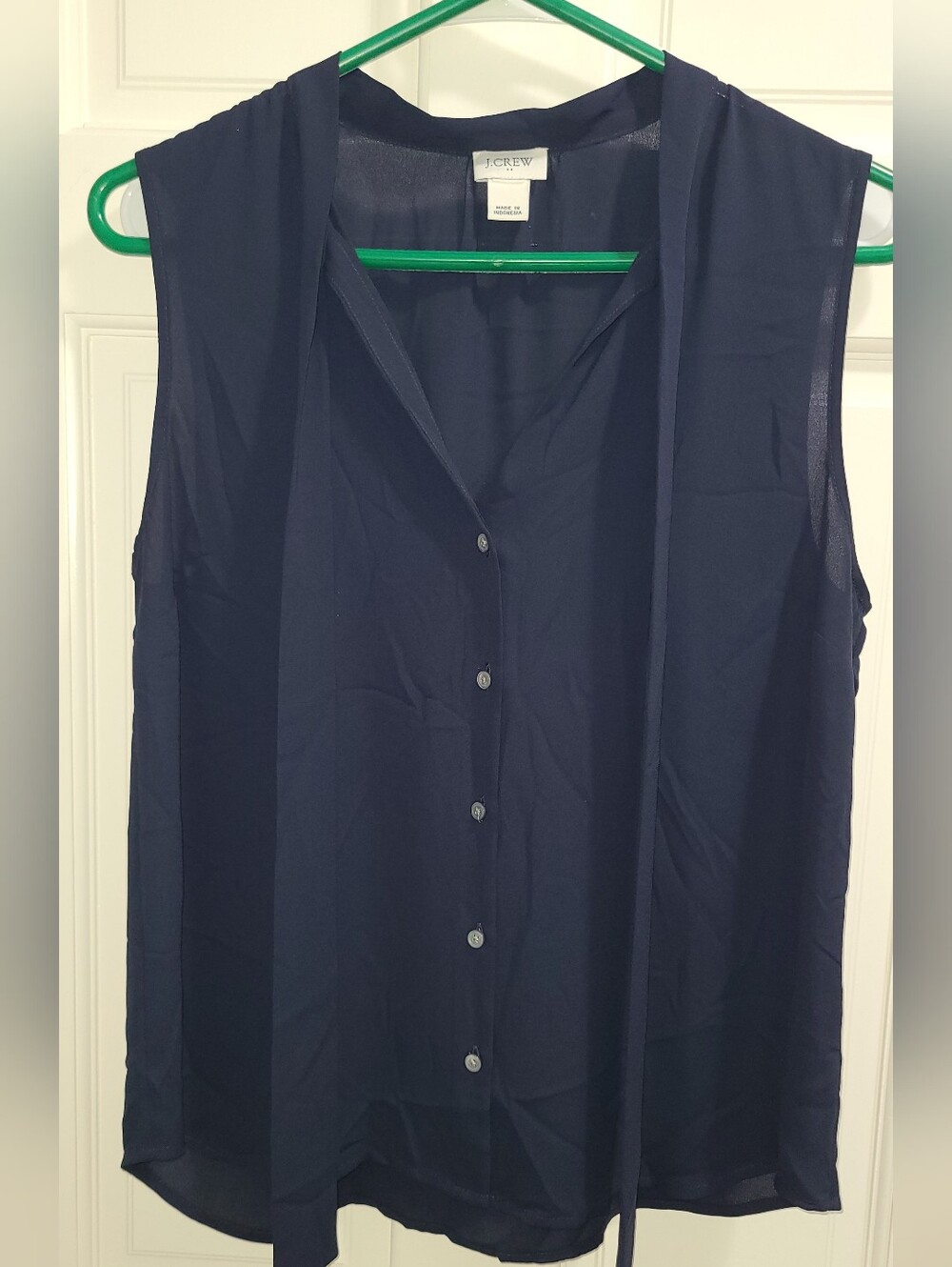 J. Crew Navy Sleeveless Tie-Neck Button-Front Blouse